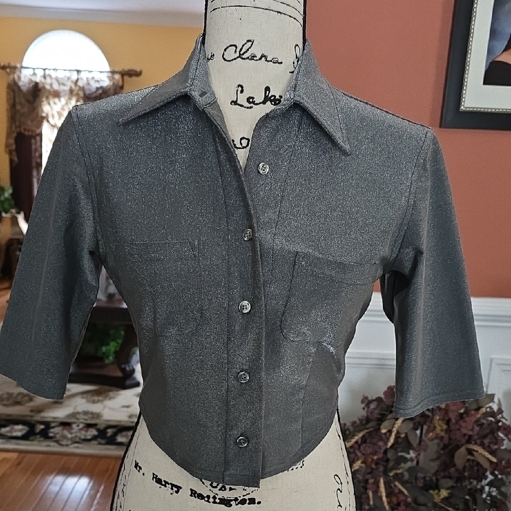 Vintage Guess Metallic Silver Cropped Top